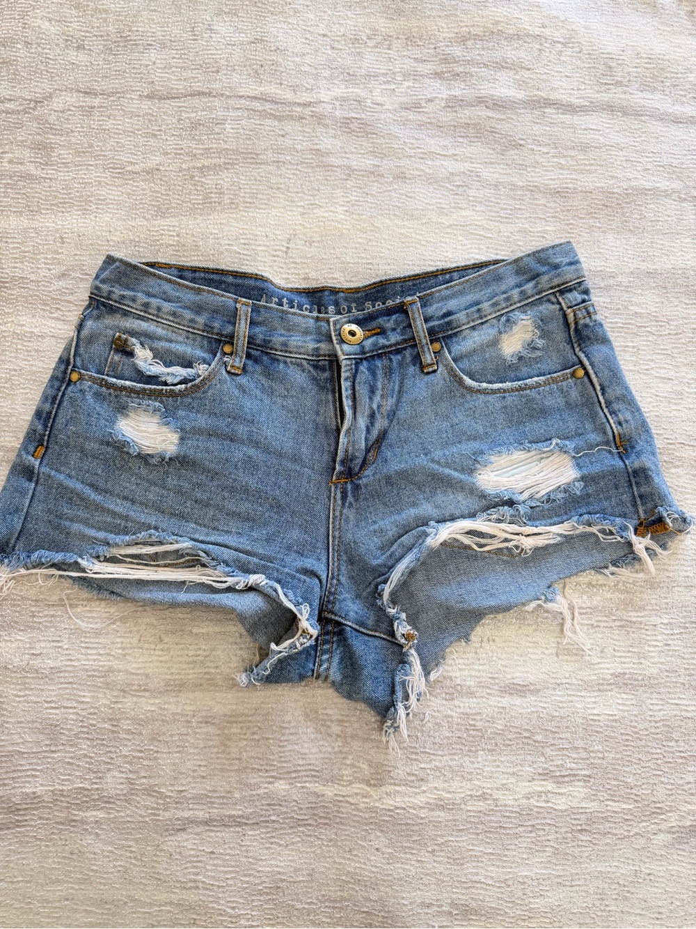 Articles Of Society Light Blue Distressed Denim Cutoff Shorts Size 24